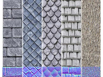 Diverse Building Components Featuring Various Textures And Design Patterns For Walls And Roofs 3d model