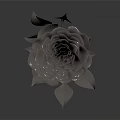 Black Rose with Stem and Leaves on Dark Background with Reflection 3d model