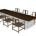 Long Wooden Dining Table Set With Matching Chairs And Simple Design 3d model