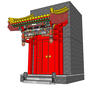 Chinese style door hanging flower door 3d model