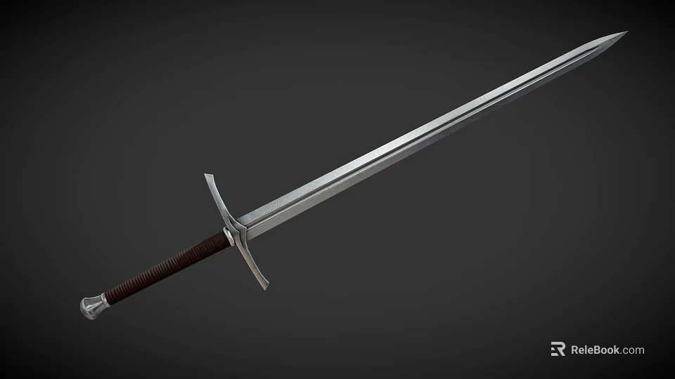 Medieval Sword With Silver Blade Brown Handle And Crossguard Design 3d model 