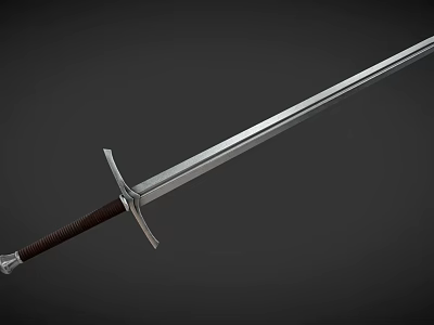 Medieval Sword With Silver Blade Brown Handle And Crossguard Design 3d model