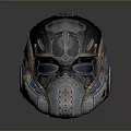 Futuristic Weapon Tactical Helmet With Weathered Metal Mechanical Details And Blue Black Accents