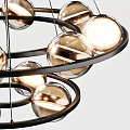Modern Chandelier With Circular Metal Frames And Illuminated Glass Globes For Home Interior