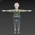 Cartoon Man with Outstretched Arms in Green Shirt Green Plaid Vest Blue Pants Black Shoes