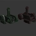 Two Detailed Metal Mechanical Components with Brackets Wheels and Calibration Marks