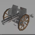 Ancient Vintage Cannon Weapon With Wooden Wheels Metal Barrel And Frame