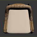 Leisure Chair with Rattan Backrest Armrests White Padded Seat and Dark Wooden Legs