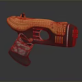 Futuristic Pistol Weapon With Golden Top Black Body Gray Grip Wrap And Textured Design