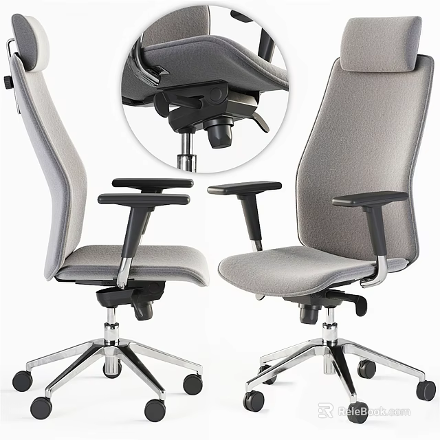 Ergonomic Office Chair With Light Gray Fabric Black Armrests And Adjustable Metal Base 3d model 