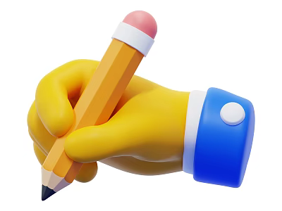Yellow Human Hand Holding Pencil With Blue Cuff White Trim And Button 3d model