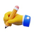 Yellow Human Hand Holding Pencil With Blue Cuff White Trim And Button 3d model