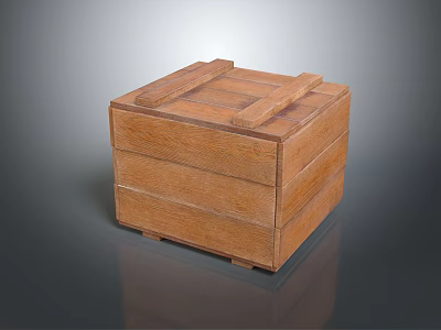 Sturdy Wooden Storage Box With Square Shape And Top Planks For Home Organization 3d model