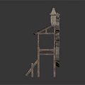 Ancient Stone Building Structure Featuring Medieval Towers And Wooden Support Columns