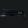 Futuristic Sci Fi Gun Design with Black Body Blue Glowing Lights and Red Accents