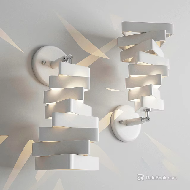 White Geometric Wall Lamp With Layered Design And Shadow Patterns On Wall 3d model 