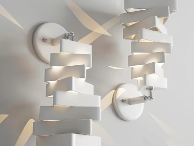 White Geometric Wall Lamp With Layered Design And Shadow Patterns On Wall 3d model