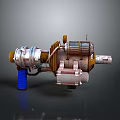 Sci Fi Mechanical Weapon with Blue Grip Yellow Accents and Metallic Finish