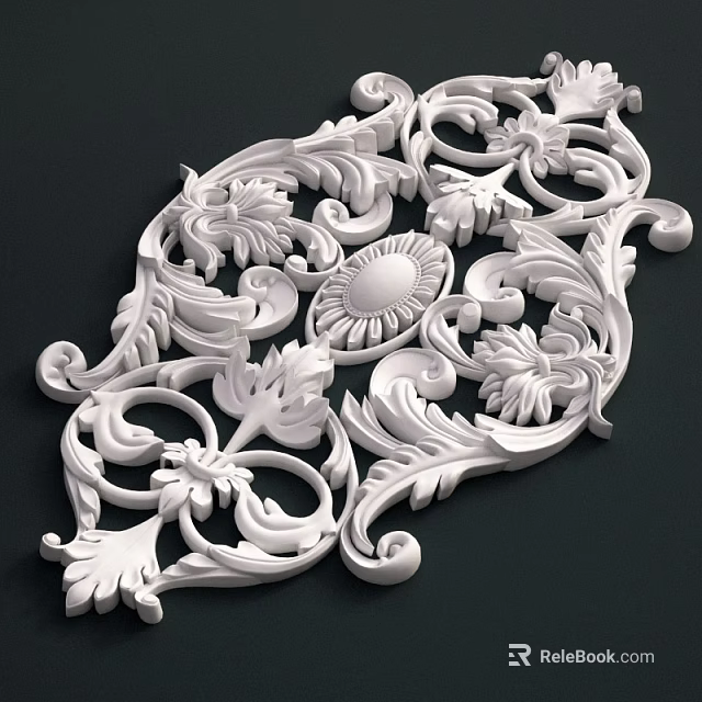 Intricate Ornate White Carving With Floral Patterns And Curved Lines 3d model 