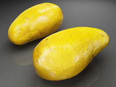 Two Fresh Yellow Mangoes on Gray Background with Smooth Skin Surface 3d model