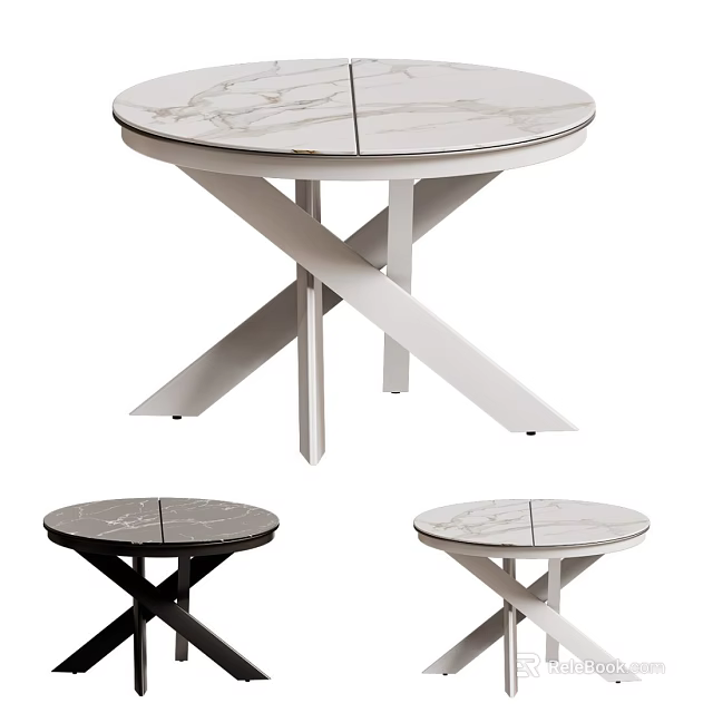 Round Marble Top Dining Table With Cross Legs In White Black Colors 3d model 