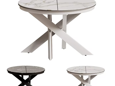 Round Marble Top Dining Table With Cross Legs In White Black Colors 3d model