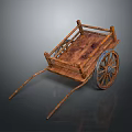 Vintage Wooden Cart With Rustic Frame Metal Spoke Wheels And Weathered Surface