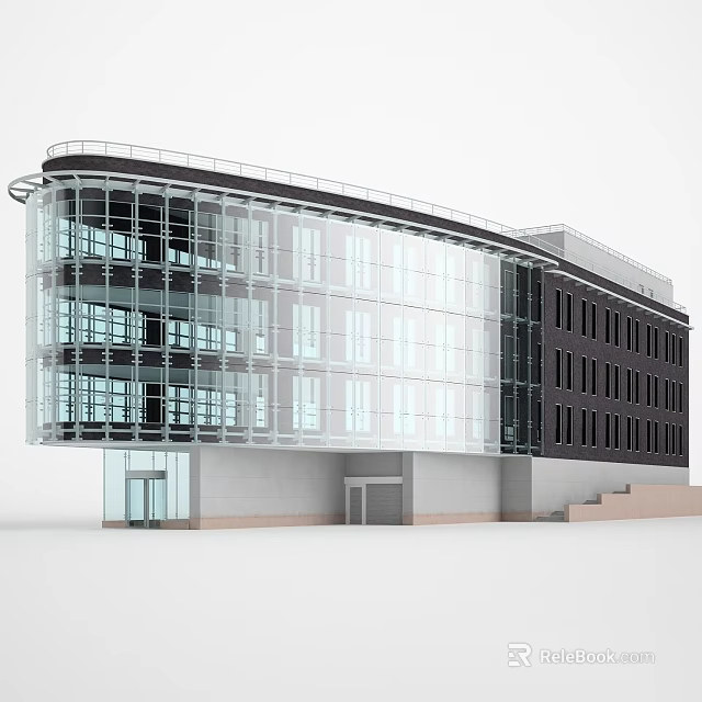 Modern Curved Office Building With Glass Curtain Wall And Dark Exterior 3d model 