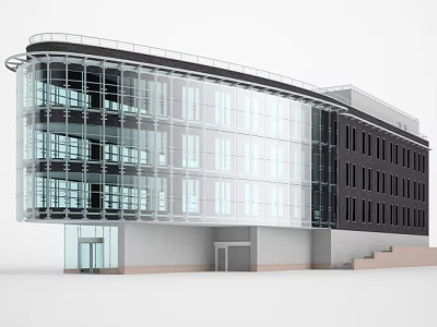 Modern Curved Office Building With Glass Curtain Wall And Dark Exterior 3d model