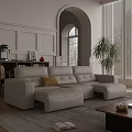 Modern Living Room White L shaped Leather Sofa With Yellow Cushion And Wooden Coffee Table
