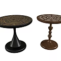 Round Top Side Tables With Decorative Patterns And Black Brown Bases 3d model