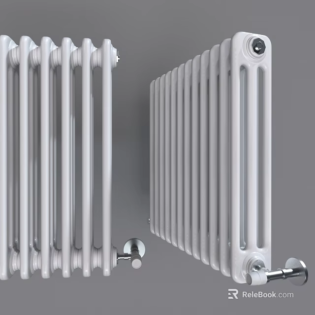 White Cast Iron Vintage Radiators Old Fashioned Home Heating Design Elements 3d model 
