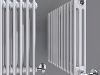 White Cast Iron Vintage Radiators Old Fashioned Home Heating Design Elements 3d model