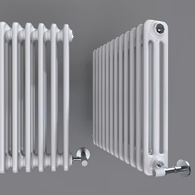 White Cast Iron Vintage Radiators Old Fashioned Home Heating Design Elements 3d model