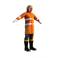 3D Game Movie Character in Orange Coat with White Reflective Stripes and Arms Outstretched
