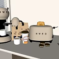 Modern SMEG Kitchen Appliances With Coffee Machine Kettle And Toaster On Counter