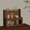 Cozy Wooden Shelf With Number Block Flower Mug Glass Jars And Green Plant
