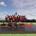 Floral Art Installation With Red Black Sculptural Floral Design Dynamic Ribbon On Green Lawn