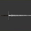 Medieval Sword With Metal Blade Cross Guard And Leather Wrapped Hilt On Black Surface Reflection