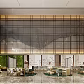 Spacious Modern Hotel Lobby With Elegant Chandelier Large Glass Windows Art Installation And Seating Areas
