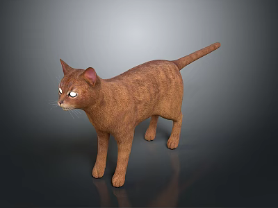 Realistic Brown Cat 3D Model With White Eyes Detailed Fur Standing On Dark Background 3d model