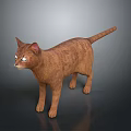 Realistic Brown Cat 3D Model With White Eyes Detailed Fur Standing On Dark Background