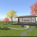 Chinese Style Pergola Featuring Glass Roof Red Lanterns Stone Bench And Surrounding Trees