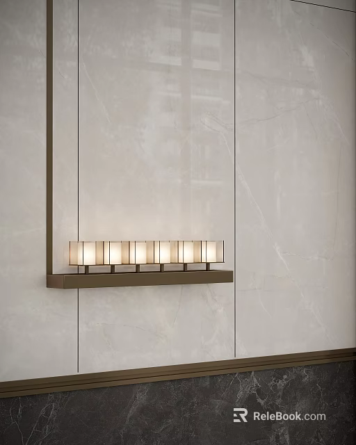 Modern Minimalist Wall Sconce on Light Marble Wall with Elongated Metal Frame and Soft Illumination 3d model 