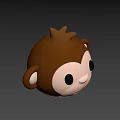 Cute Cartoon Monkey Head 3D Model With Brown Ears And Pink Face 3d model