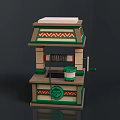 Two Tier Vintage Decorative Stall With Green Red Geometric Patterns White Roof Roller And Cup