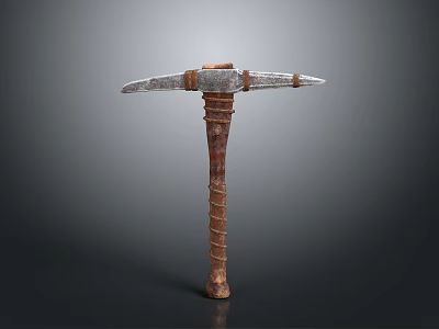 Old Fashioned Pickaxe Tool With Metal Head And Wooden Wrapped Handle 3d model