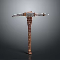 Old Fashioned Pickaxe Tool With Metal Head And Wooden Wrapped Handle