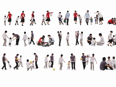 Group Of People In Various Poses Including Adults And Children Interacting Together 3d model