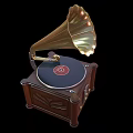Vintage Gramophone Speaker With Wooden Cabinet Brass Horn And Black Turntable Design